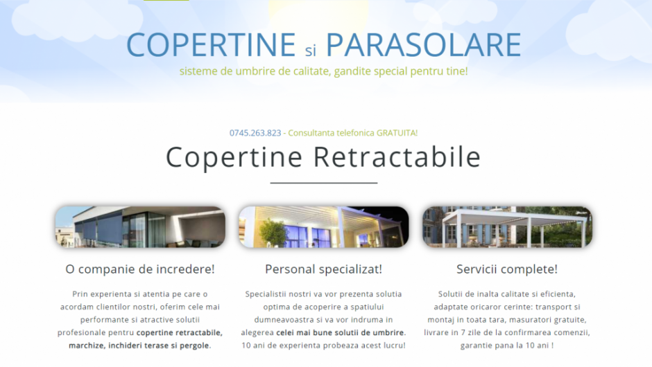 Lansam NOUL site copertine-parasolare.ro – copertine retractabile, marchize, sisteme de umbrire